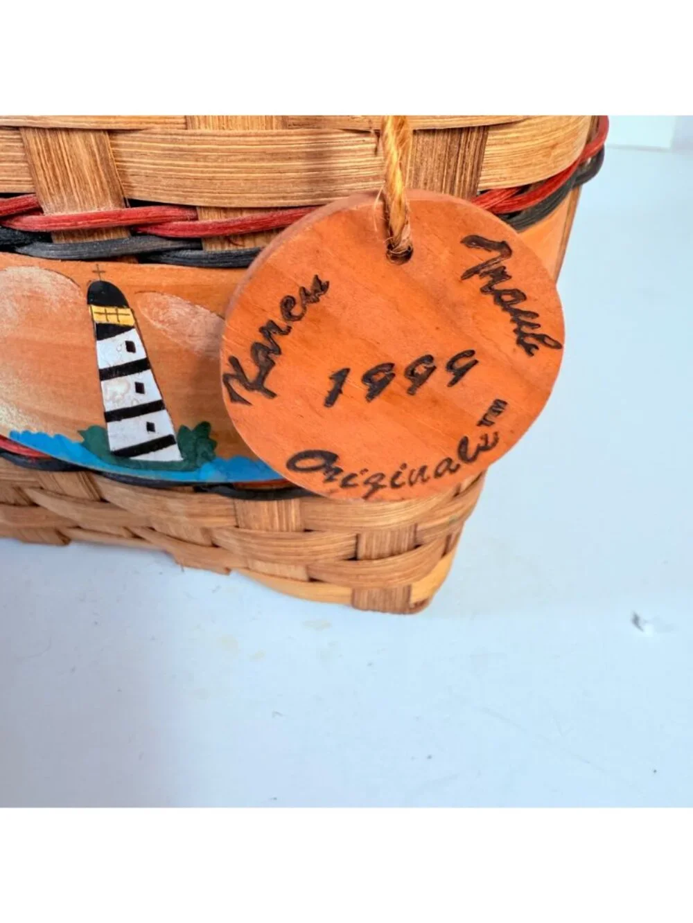 Vintage Karen Traub Originals Wicker Lighthouse Basket Coastal Nautical Folk Art